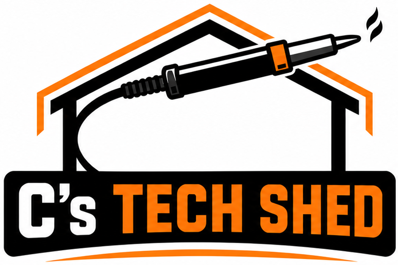C’s Tech Shed — shed and soldering iron logo